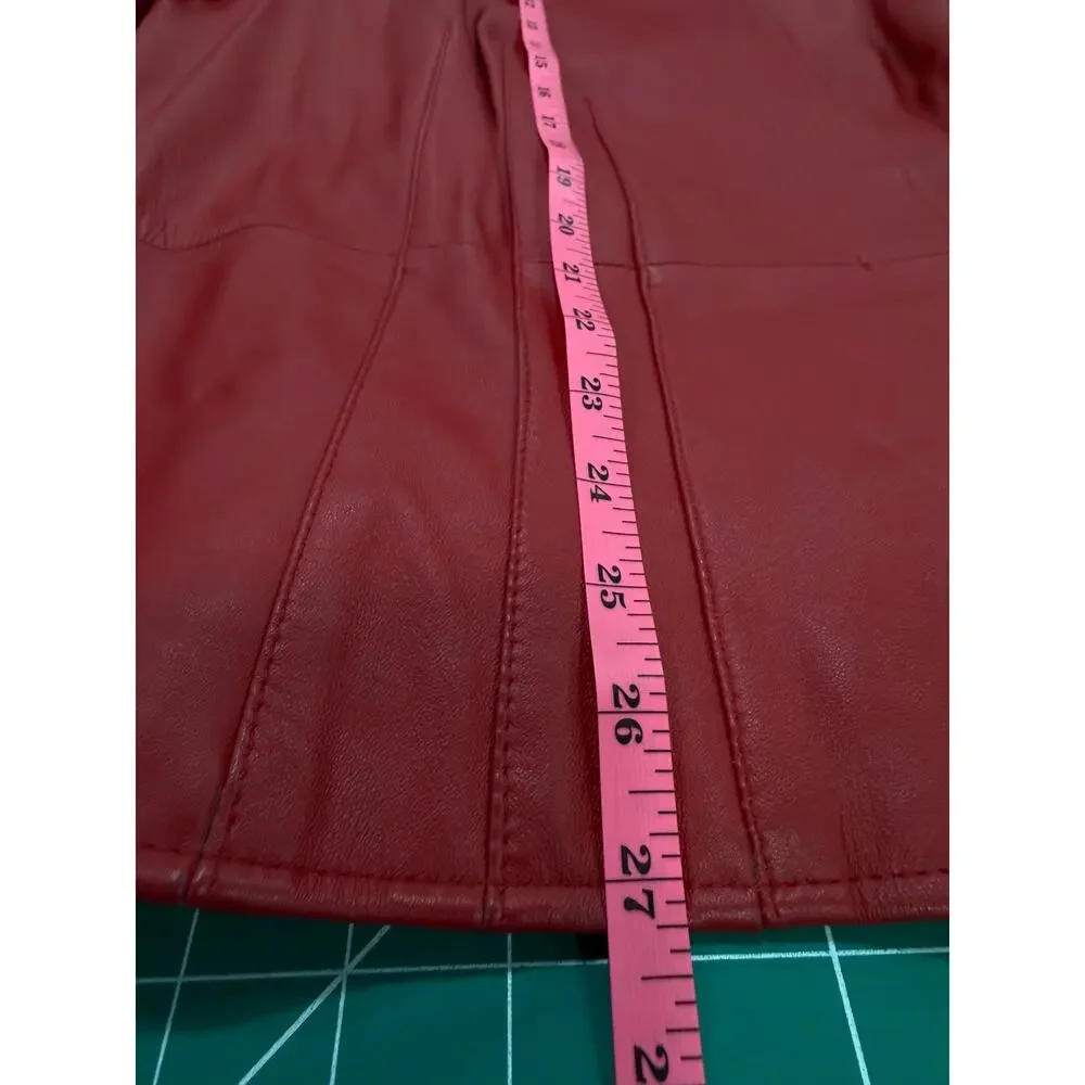 Liz Woman Red Leather Jacket 2X Plus Size Minimalist Career Office Classic Coat